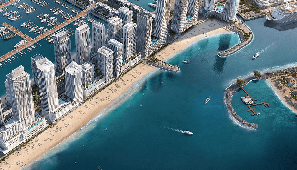 Ein luxuriöser Strandurlaub am Emaar Beachfront, wo Besucher Wassersportaktivitäten wie Kitesurfen und Stand Up Paddling genießen können, umgeben von der beeindruckenden Skyline und den berühmten Hotels. Die goldenen Sandstrände laden zum Entspannen unter dem Sonnenschein ein, während das glitzernde Wasser des Persischen Golfs zum Schwimmen einlädt.