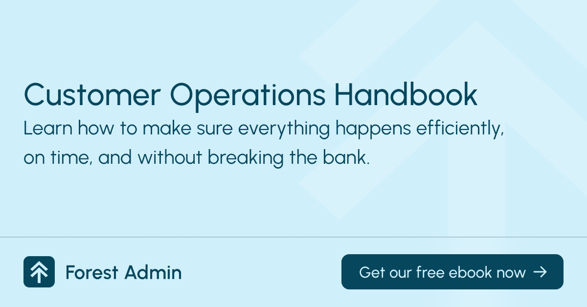 A banner with a title 'The Customer Operations Handbook' and a CTA: Get the ebook now for free. Clicking on it allows to download the handbook. 