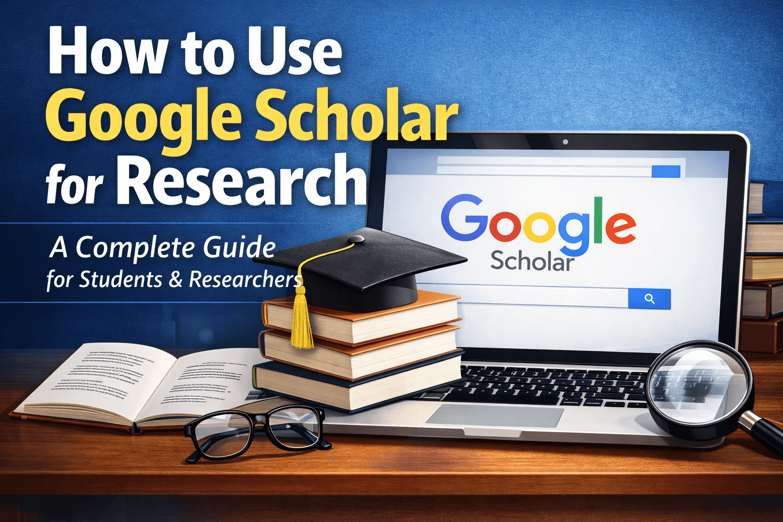 High school student using Google Scholar on a laptop to find academic research papers for a research project