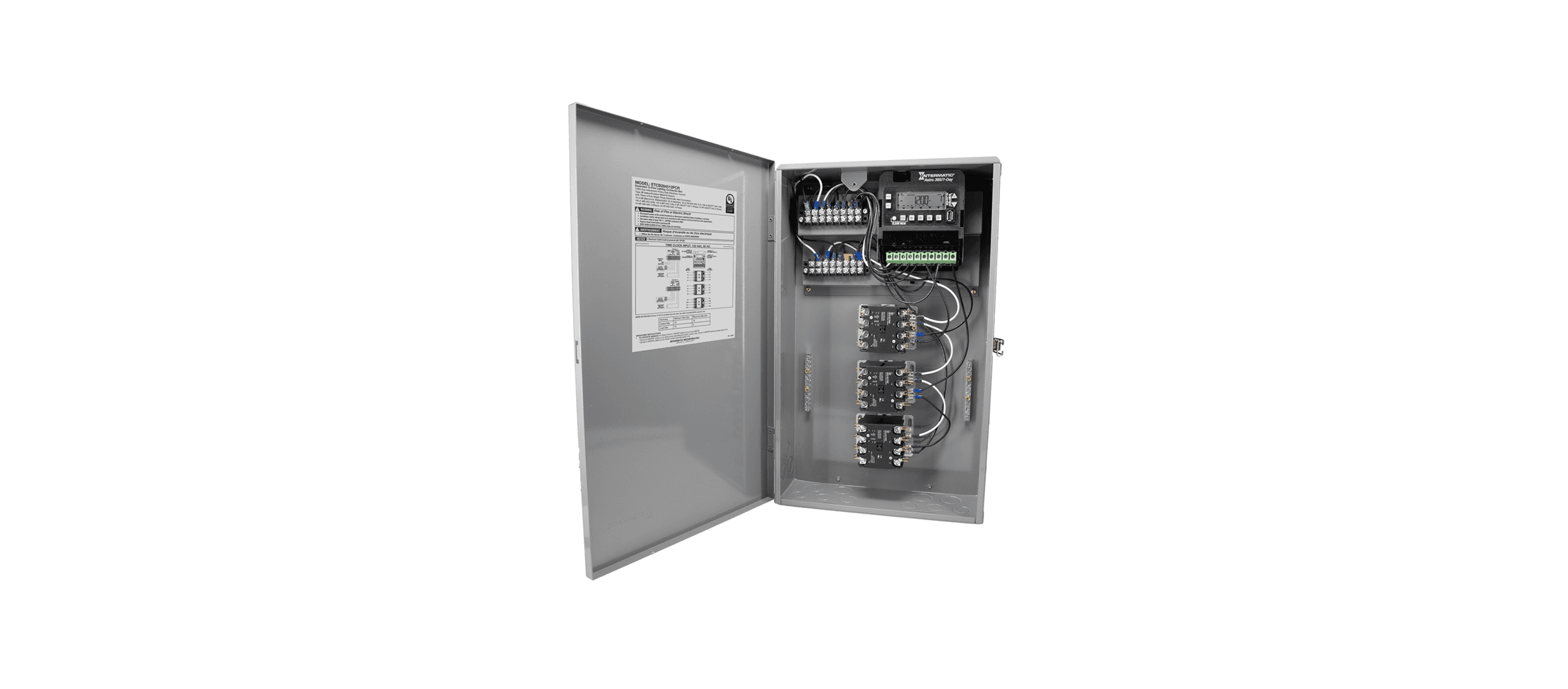 Intermatic programmable multi-circuit time switch control panel for scheduled electrical load management in commercial and institutional facilities in British Columbia