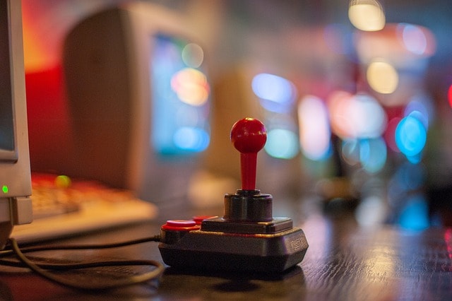 Retro joystick on a desk