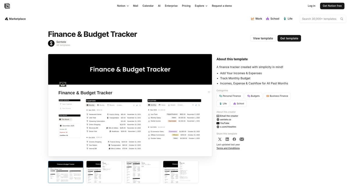 7 Best Notion Finance Template Picks for 2026 - Finance & Budget Tracker by Sentele