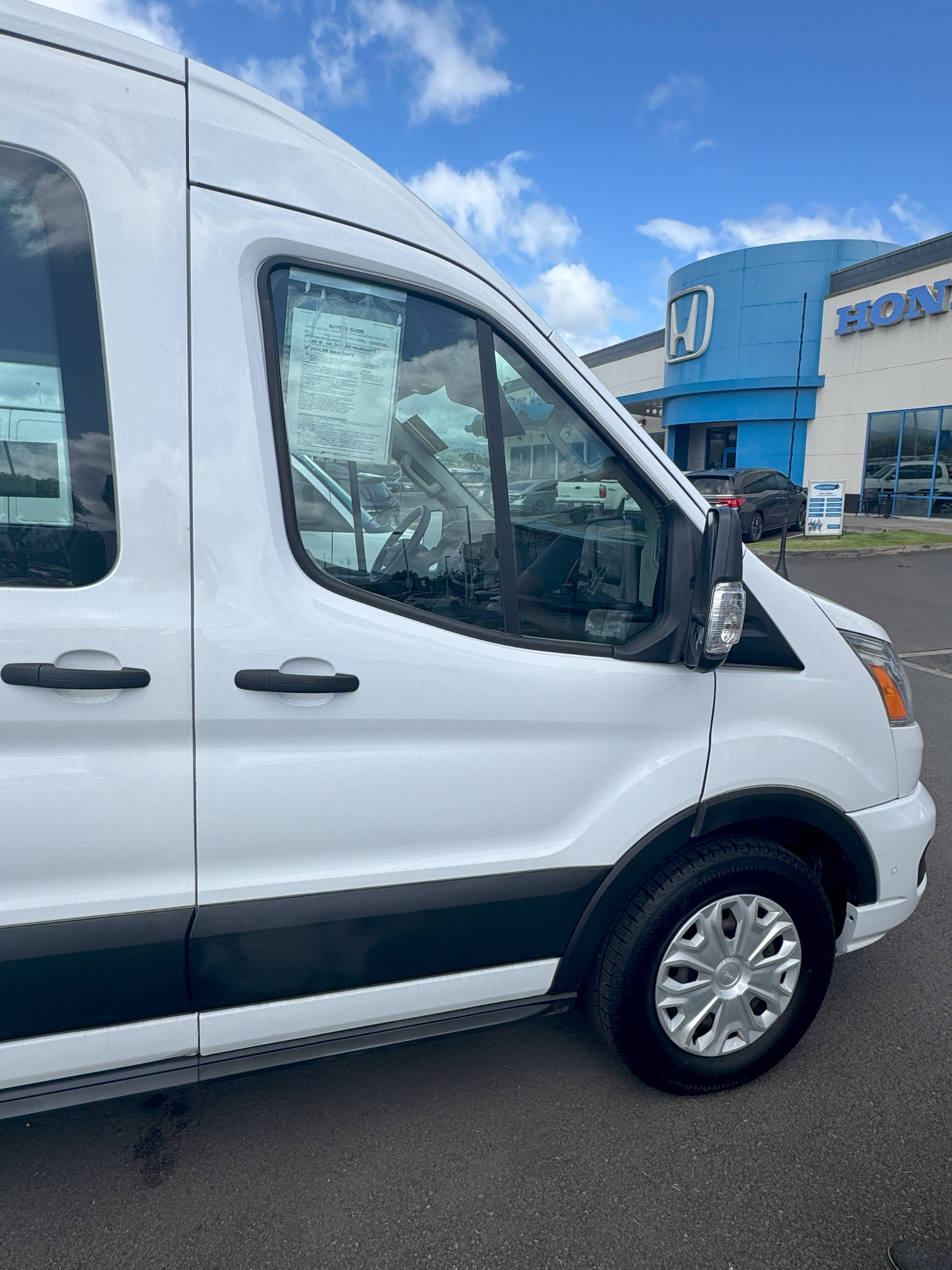 White Ford Transit XLT 15 Passenger Van Hawaii Big Island Sunset For Rent