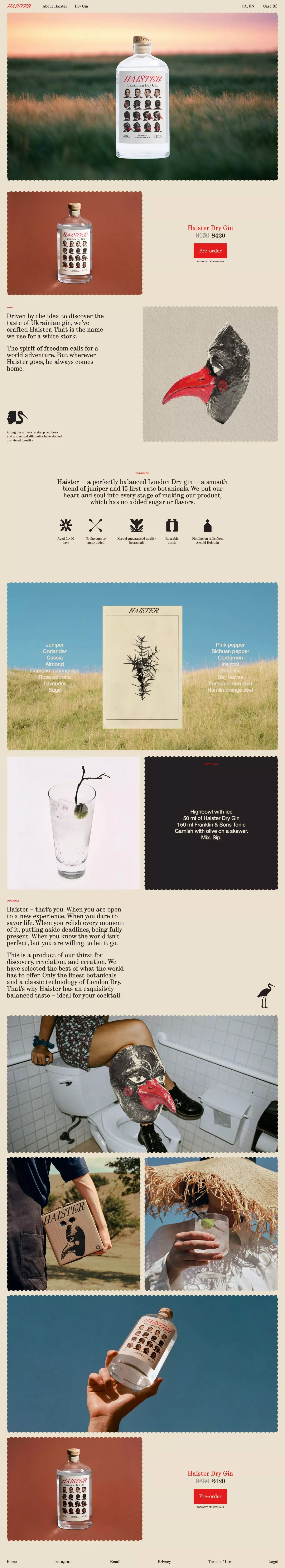 Haister - Your offline wild Ukrainian gi ecommerce page screenshot showcasing Ecommerce and Food & Drinks design