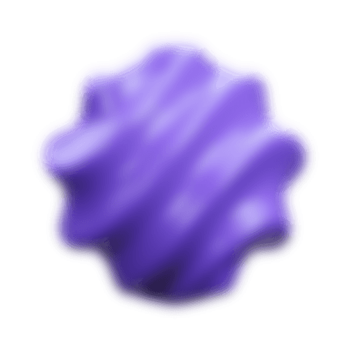 A vibrant, glossy purple 3D abstract shape with swirling, wavy surfaces, resembling a twisted, smooth sculpture, floating against a plain backdrop.