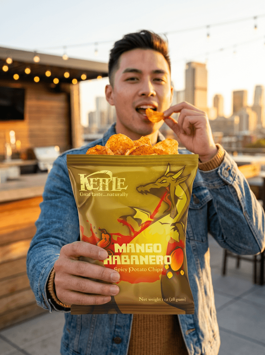 Male hominid consuming sustenance.