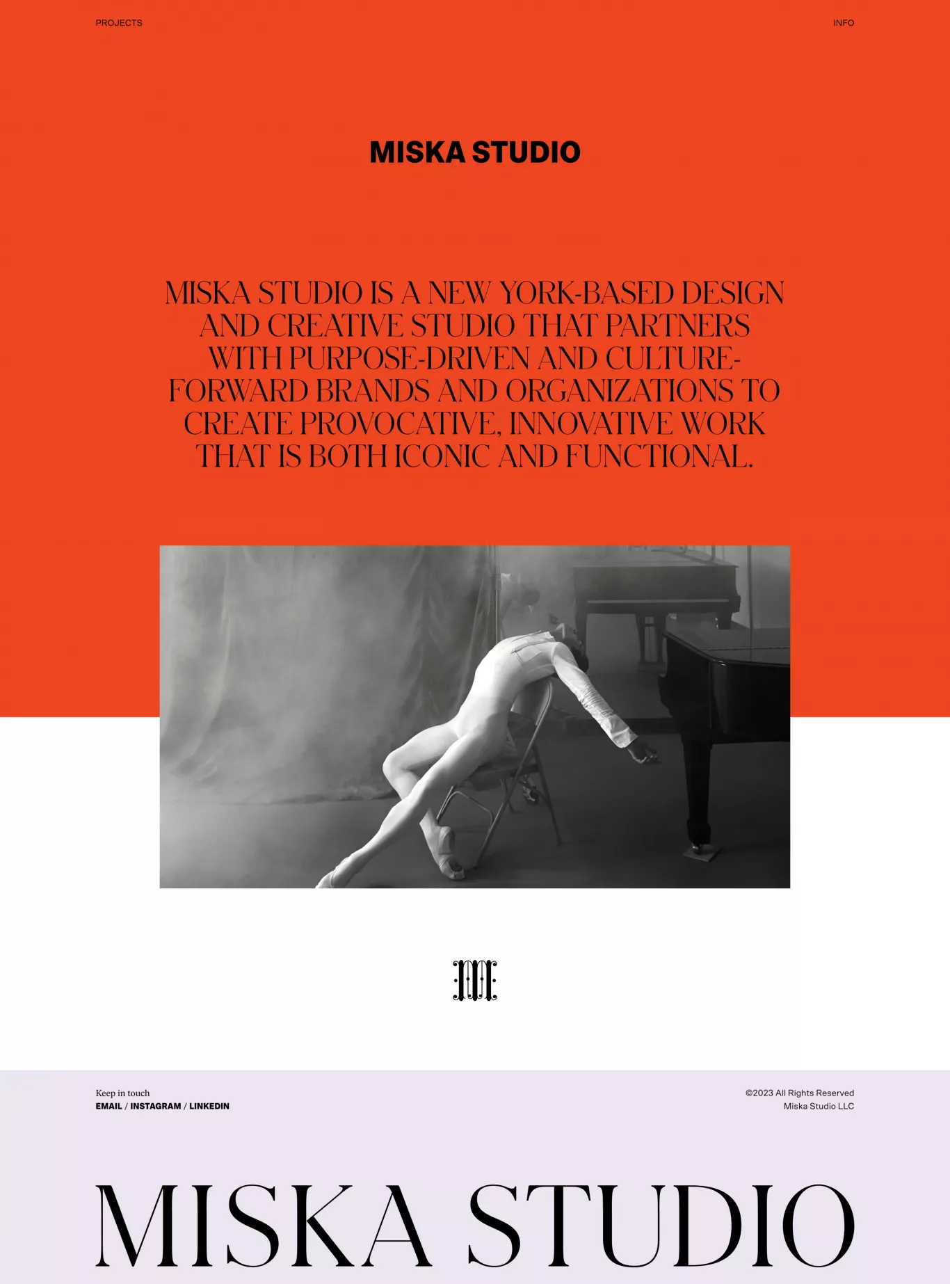 MISKA STUDIO portfolio page screenshot showcasing Design and Tech design