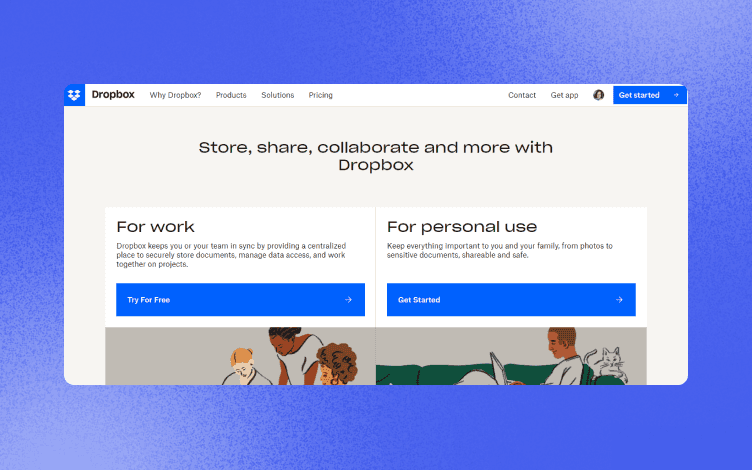 Dropbox homepage