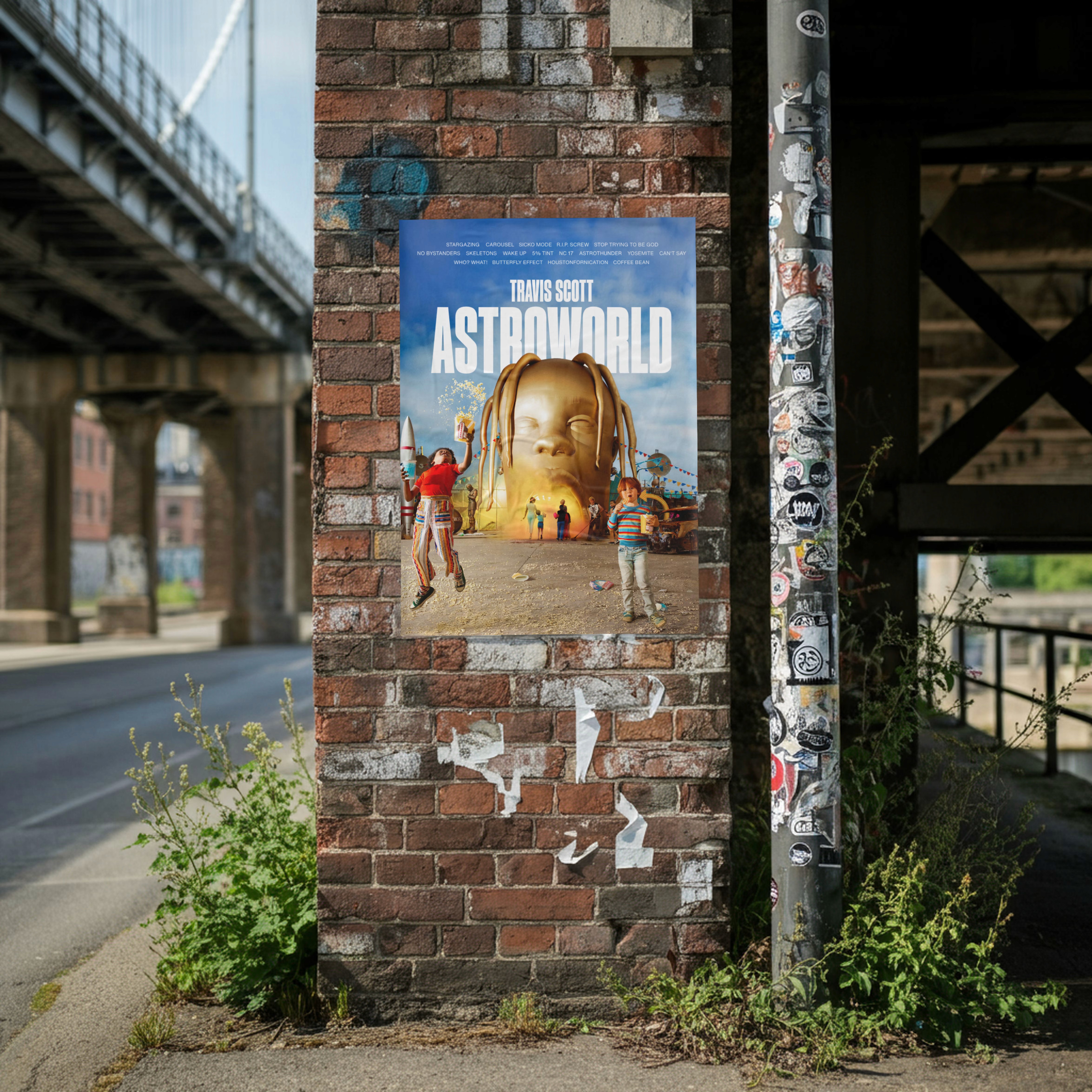 Astroworld poster on brick wall