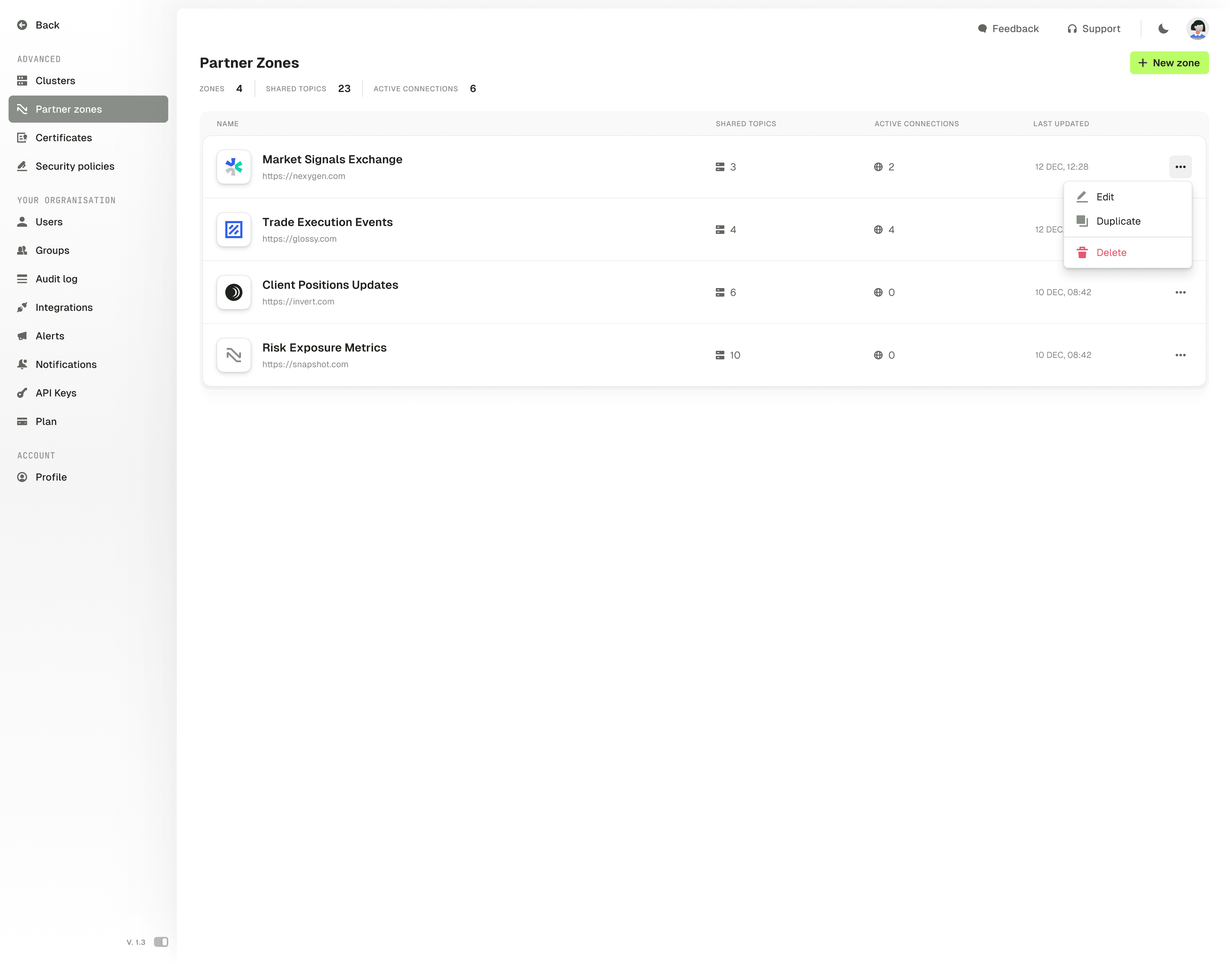 Partner Zones for Kafka data sharing