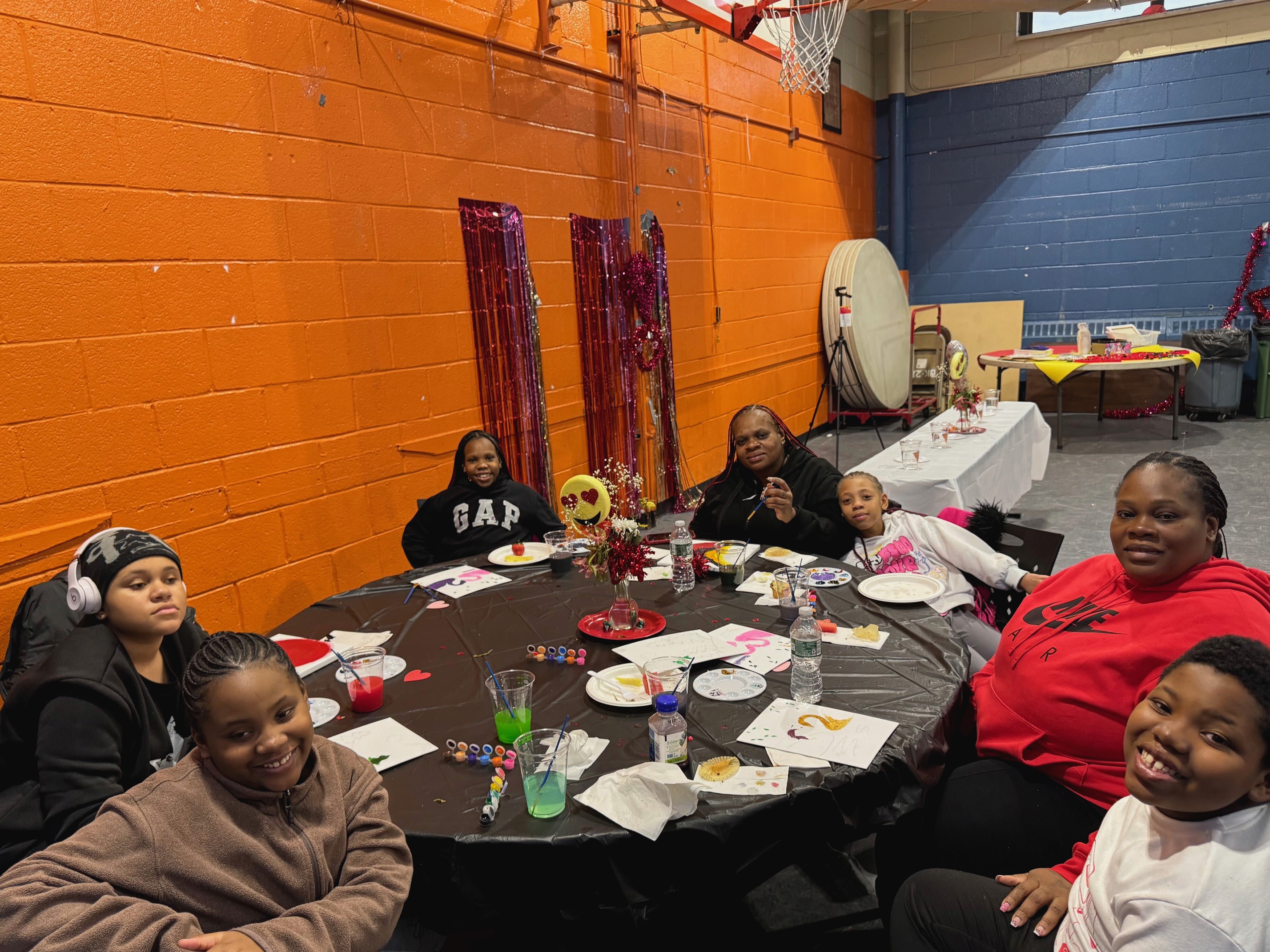 Attendees at a Valentine's Day party.
