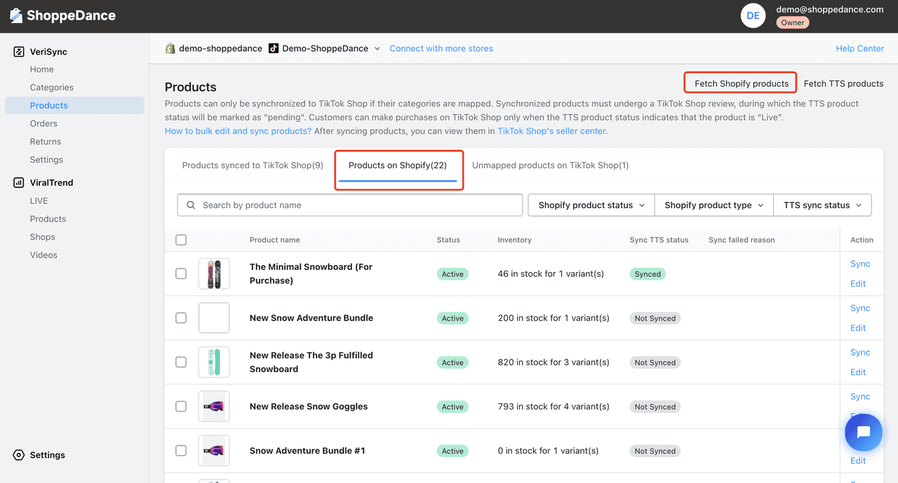 import listings with ShoppeDance VeriSync