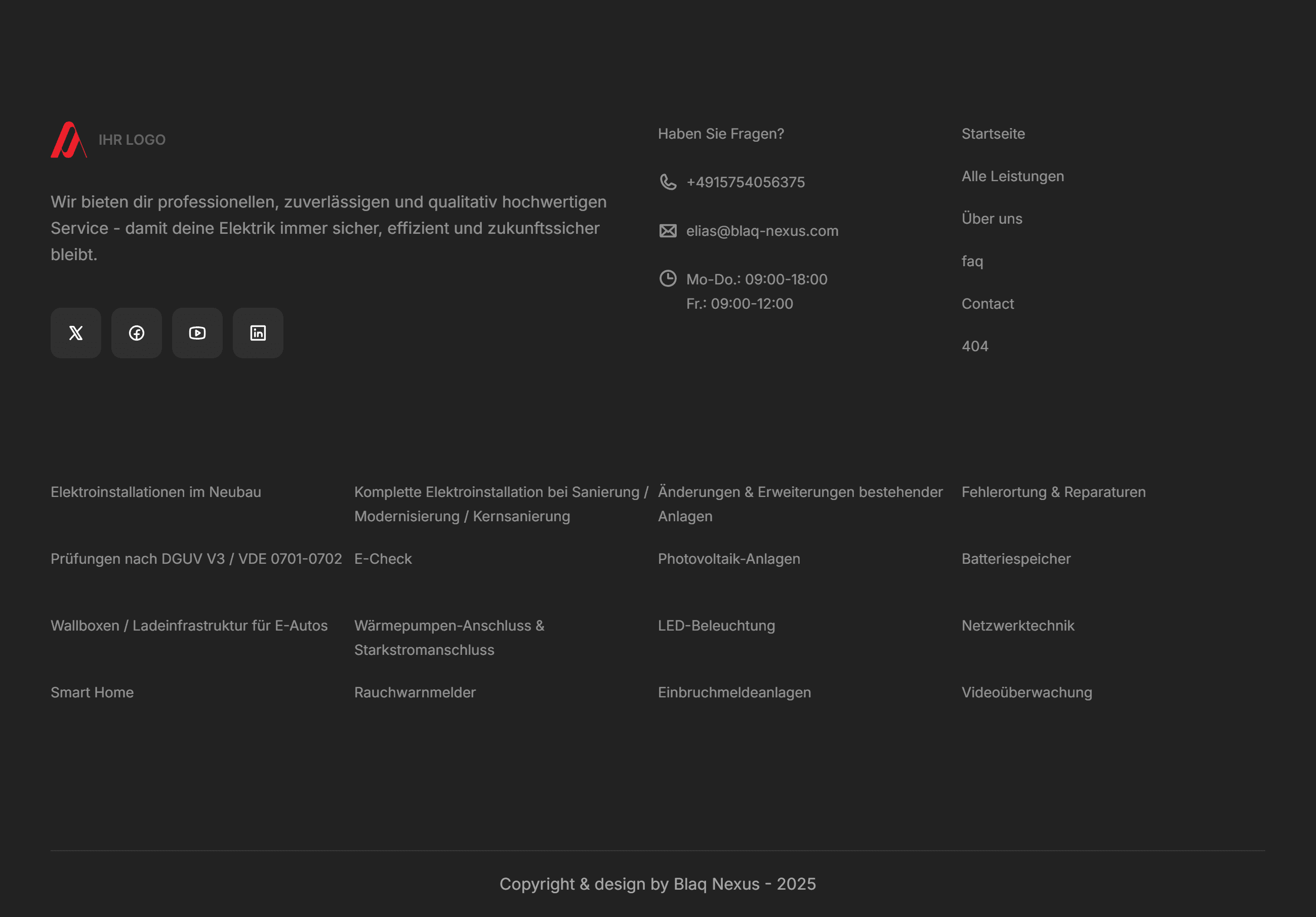 der footer eines elektroinstallationsunternehmen, Website-sektion