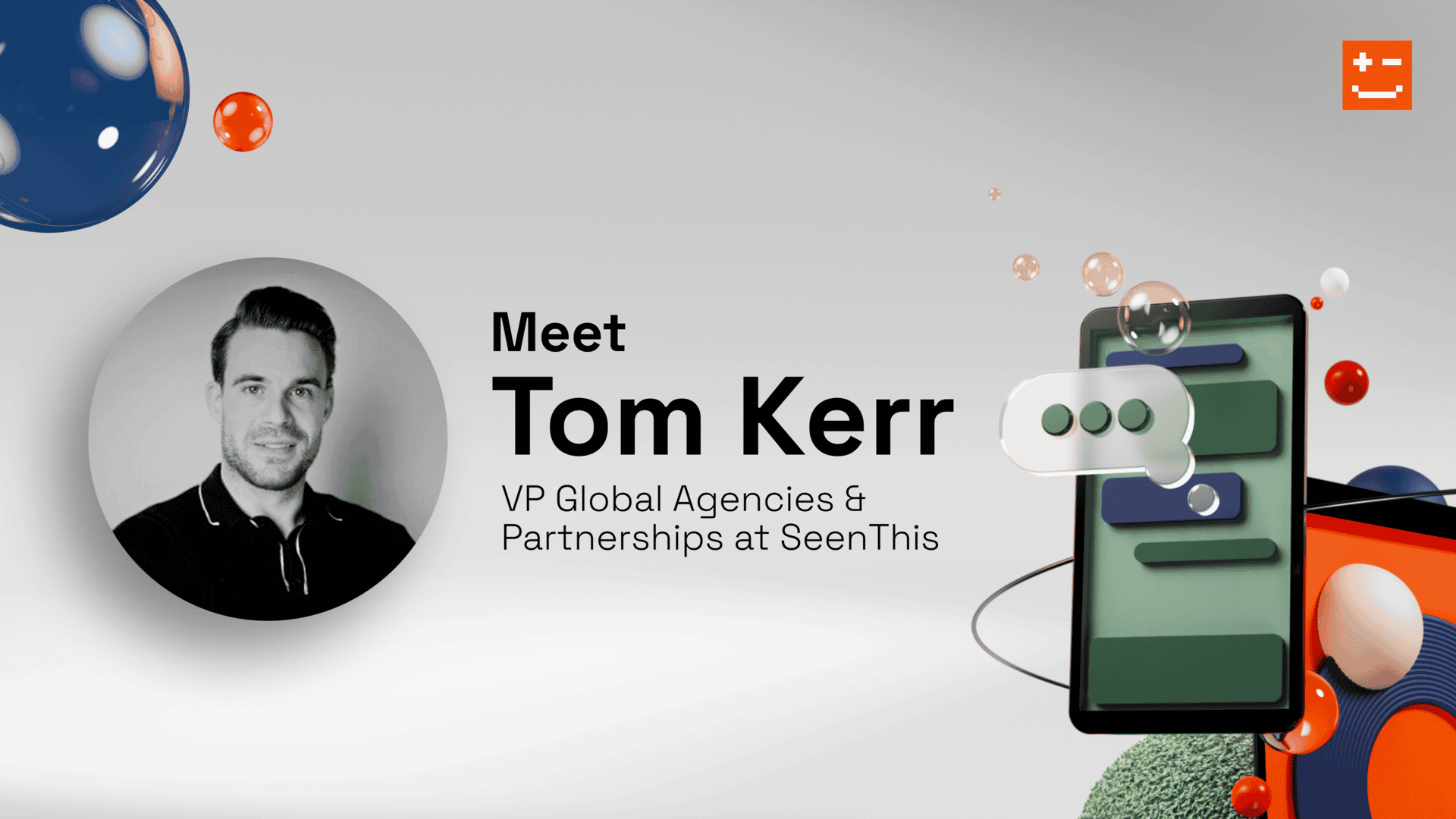 Mobile device with green elements and a picture of Tom Kerr