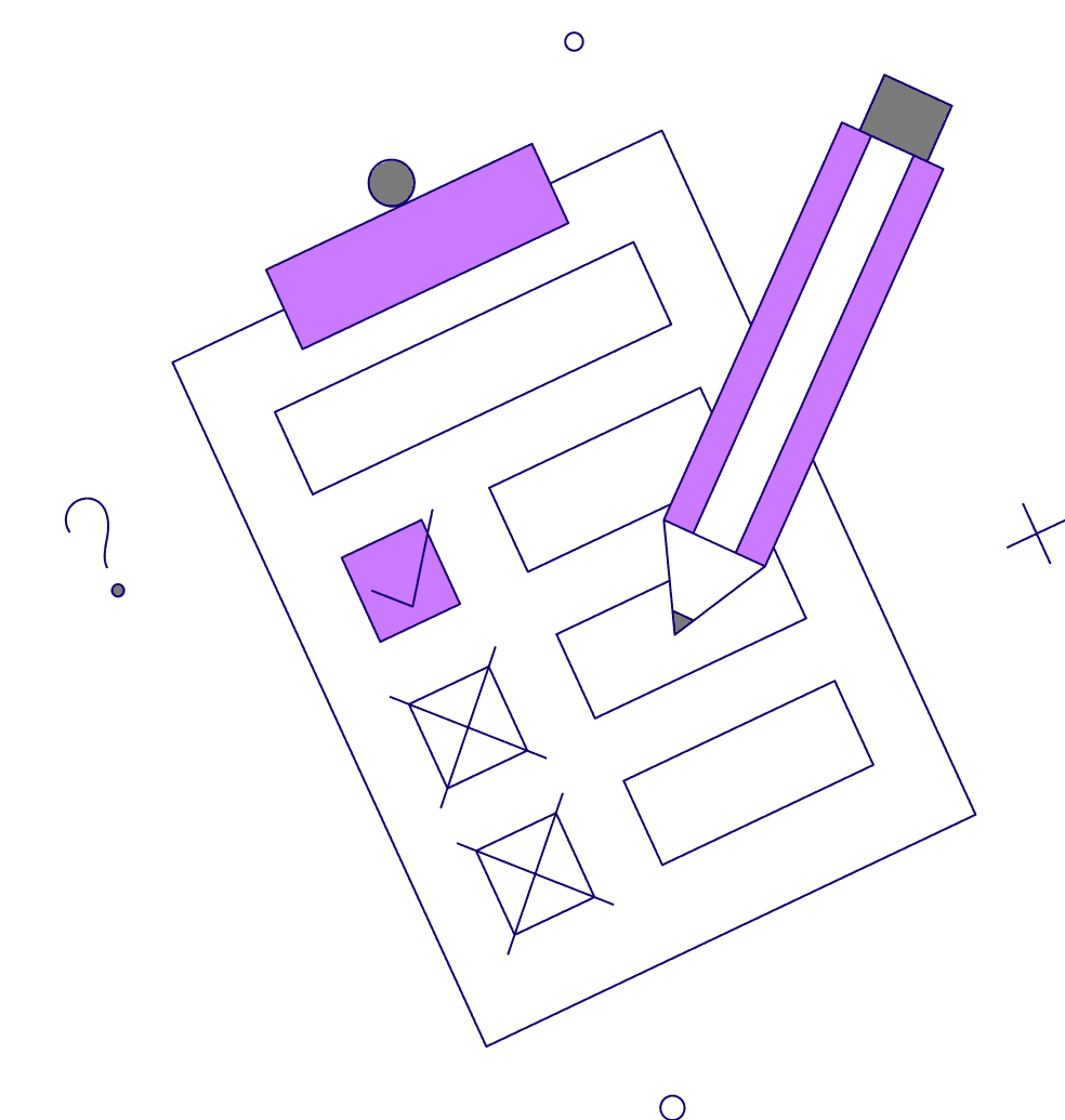 Line art of a clipboard checklist with a pencil