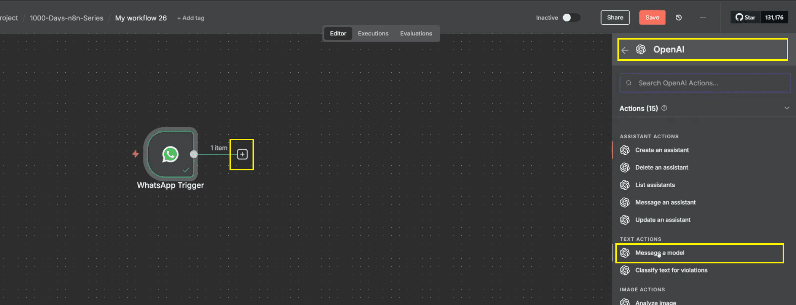 5. 2nd step - open ai, message a model