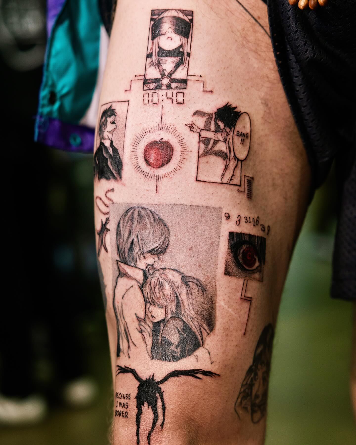 A forearm tattoo of Nezuko Kamado from Demon Slayer, depicted in a stylized anime art style. She is holding a sword.