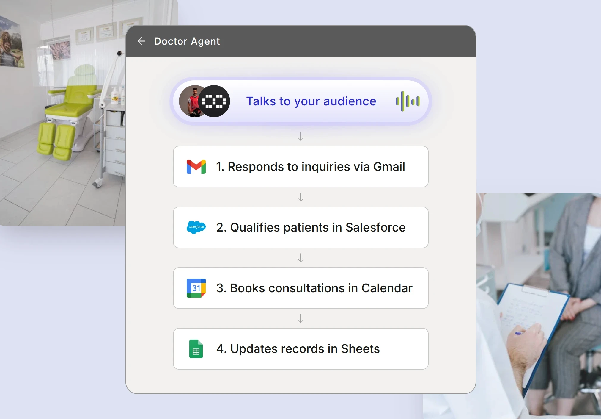 Automated doctors system showing patient intake and consultation scheduling