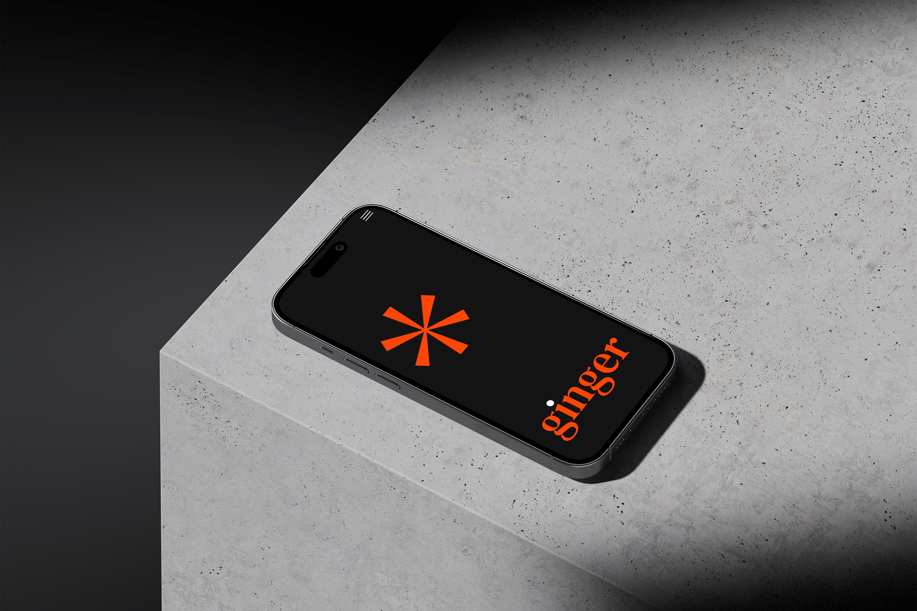Ginger brand identity on a cell phone