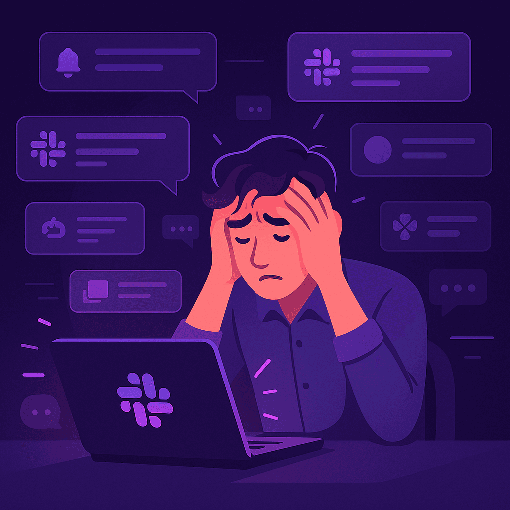 Stressed Office Worker Overwhelmed by Constant Slack Notifications