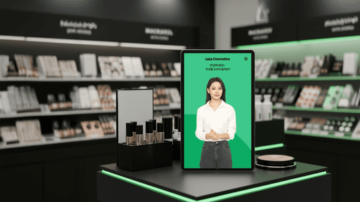 A woman in a white suit stands confidently against a bright red background, smiling with one hand on her hip.