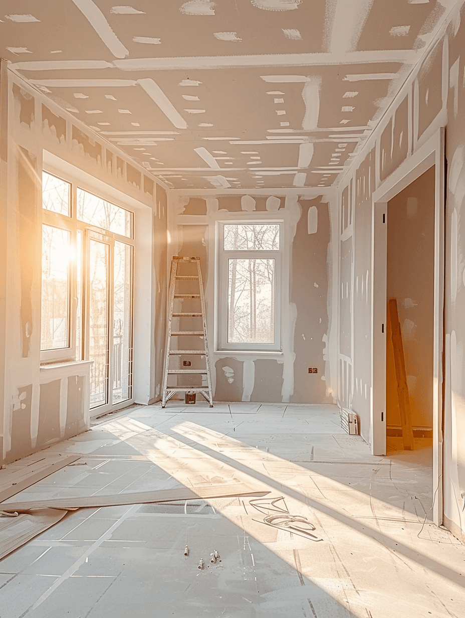 Trockenbau-Raum mit Gipskarton-Wänden und Sonnenlicht – Leckebusch Renovierung & Reparatur Essen