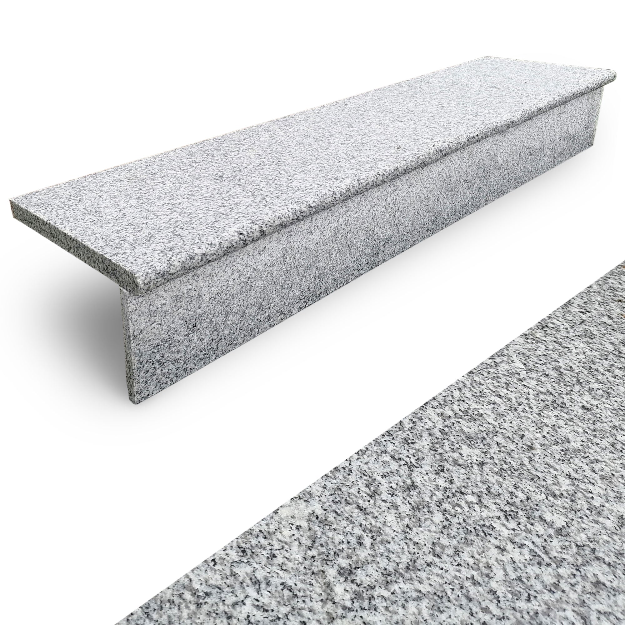 Granit Treppenstufen Außen G603 Bianco Crystal – Geflammte Trittstufe & Setzstufe 100 cm
