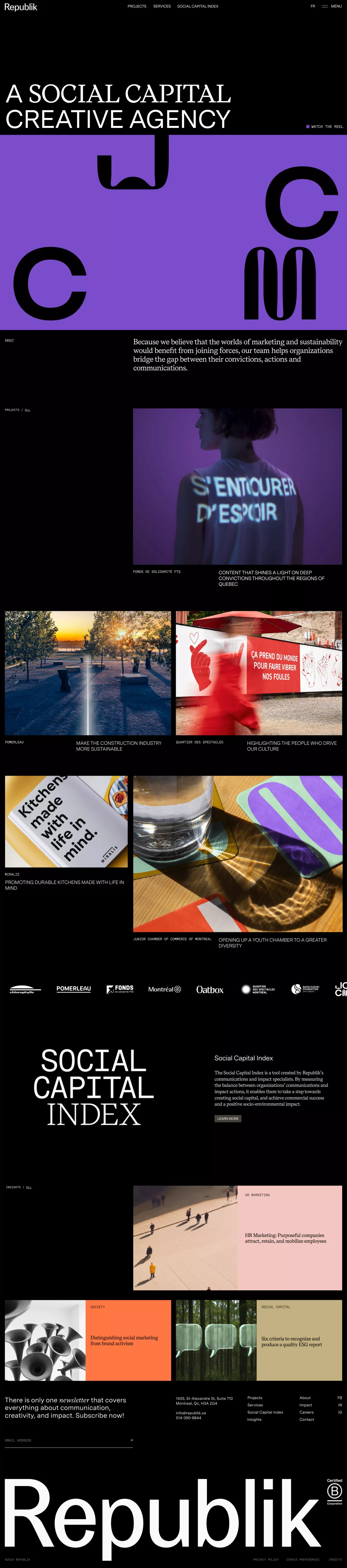 Republik portfolio page screenshot showcasing Design and Marketing design