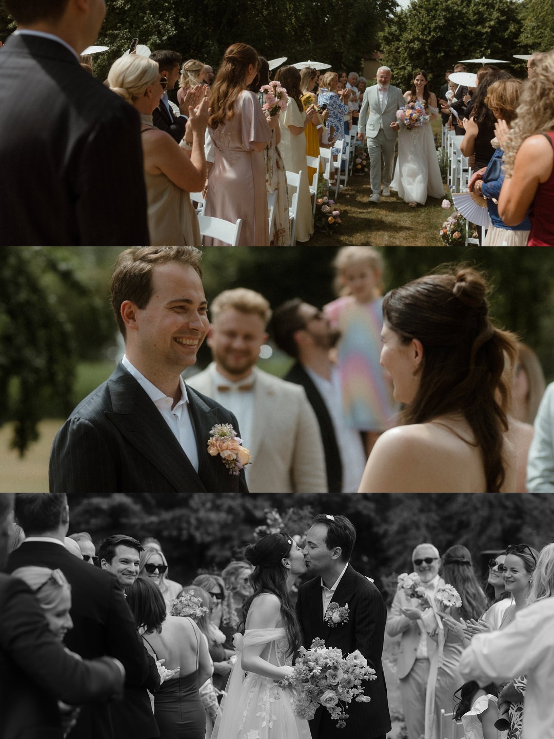 Collage von Sommerhochzeit auf Gut Kragenhof emotionale Zeremonie im Freien