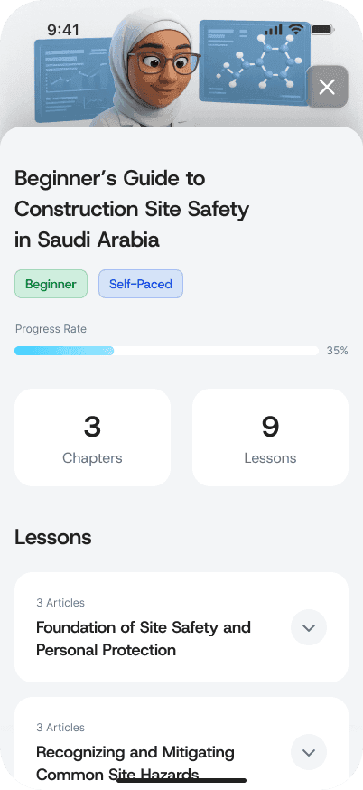 Course screen with progress rate and lesson list