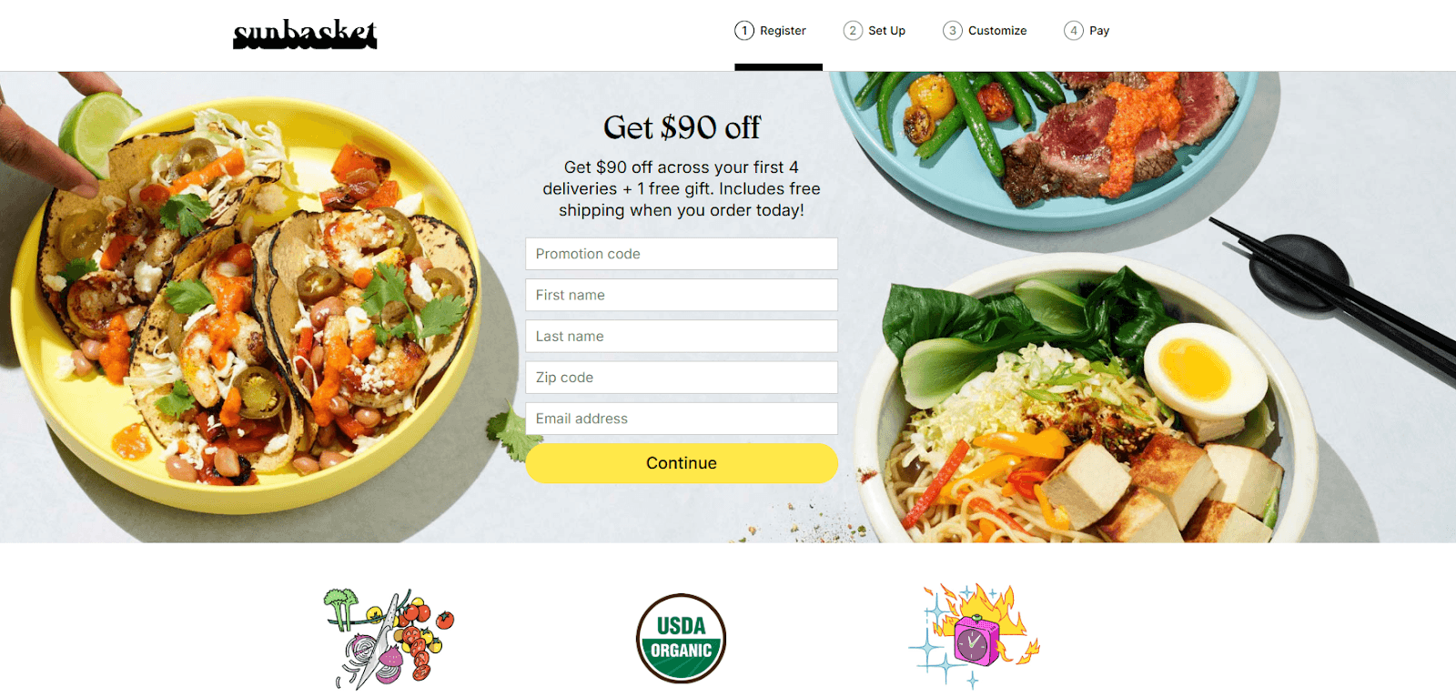 Sunkbasket’s landing page