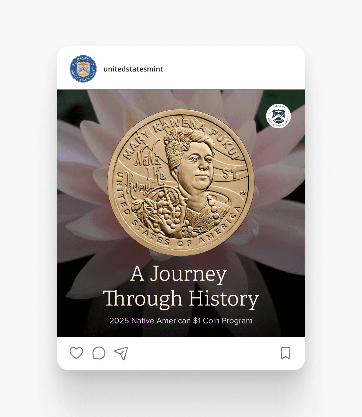 An example of an Instagram post feautring a coin from the Native American $1 Coin Program.