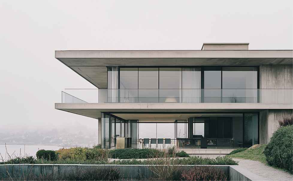 Luxury coastal house with a balcony