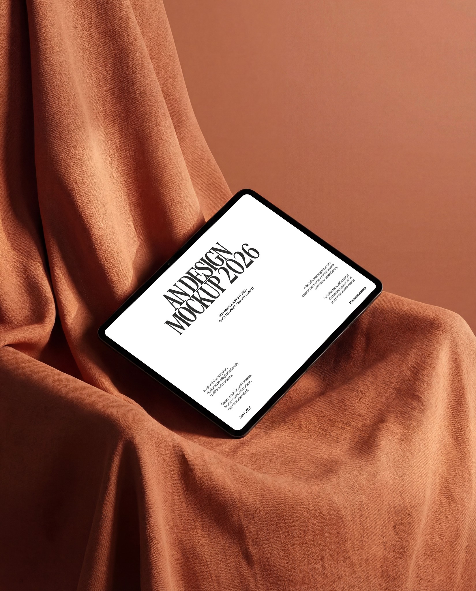 iPad mockup on sofa, realistic device presentation