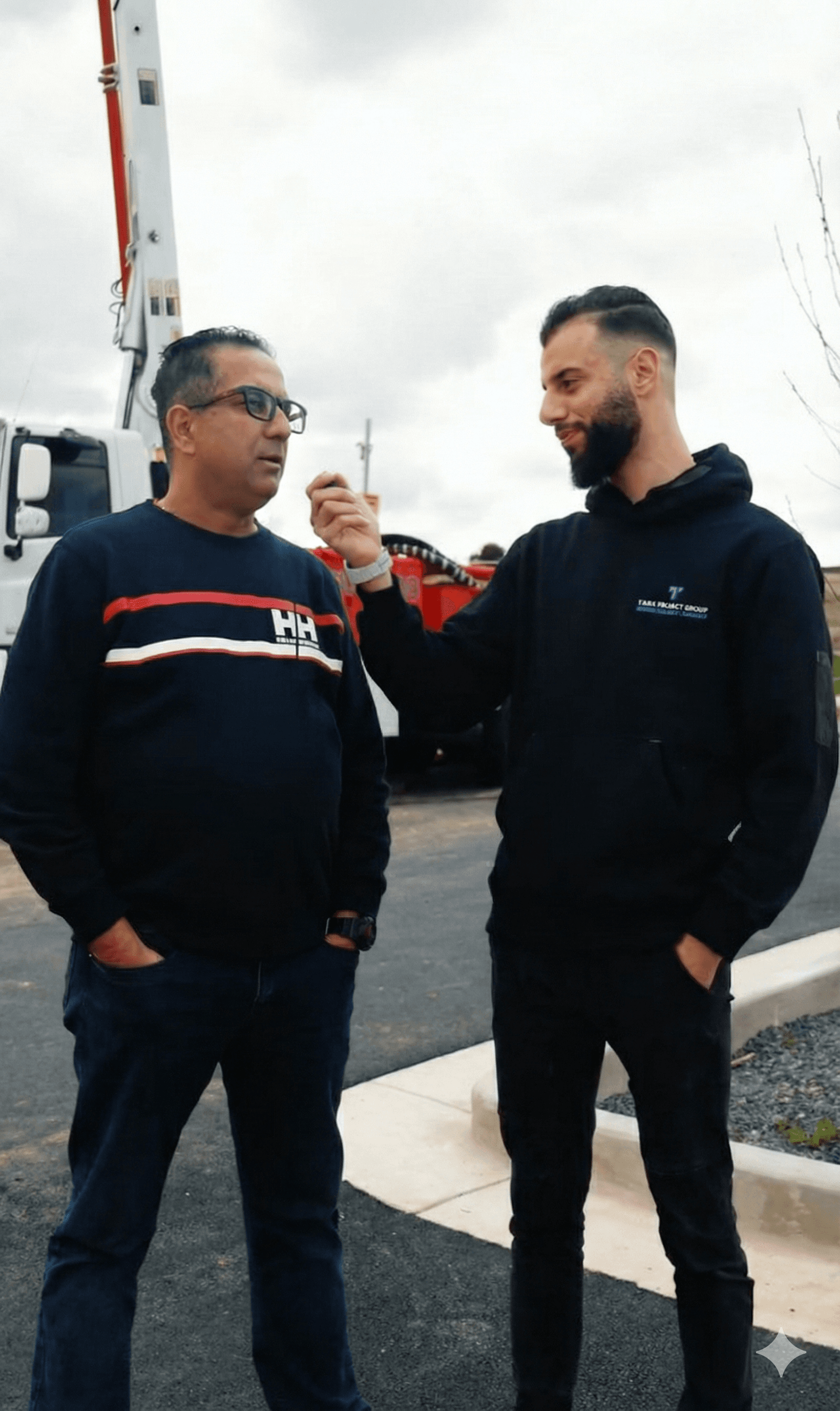 Minimalist white villa with palm trees and infinity pool, shown in a premium real estate mobile mockup.