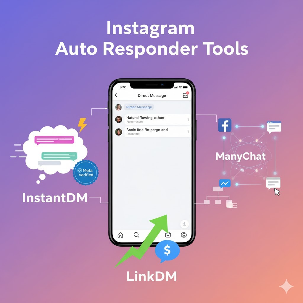 Side-by-side comparison: InstantDM's effortless, click-based Instagram DM sequence creator on the left, showing steps with delay, next to a confusing legacy flow builder with many arrows and a red X on the right. Highlights easy DM automation