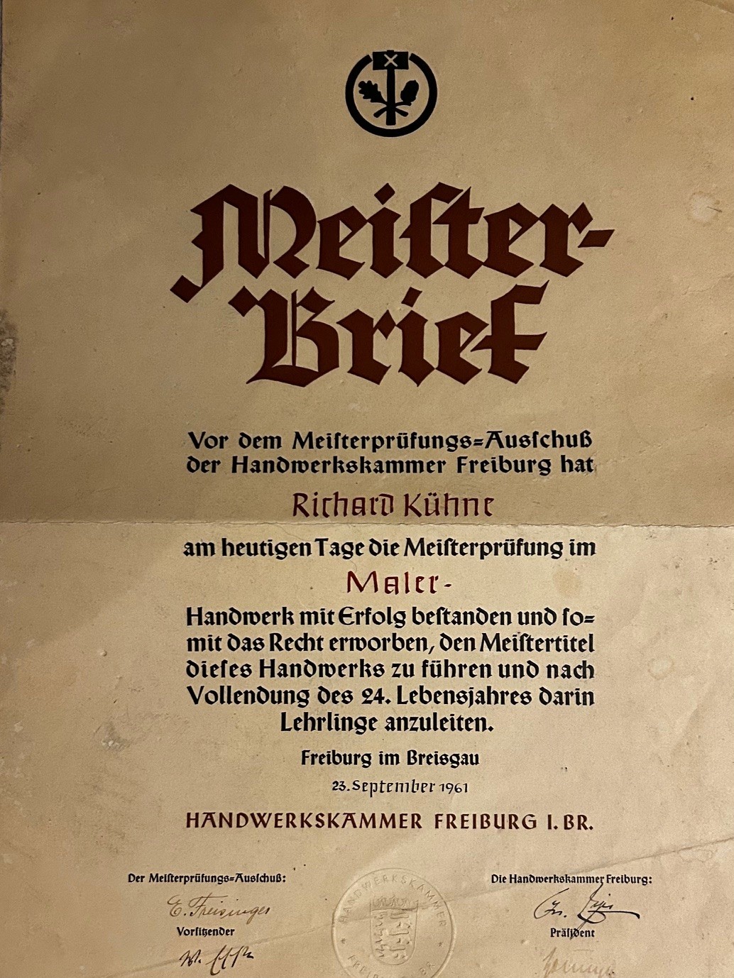 Malerbetrieb Kühne Schutterwald Meisterbrief Richard Kühne Meisterbetrieb