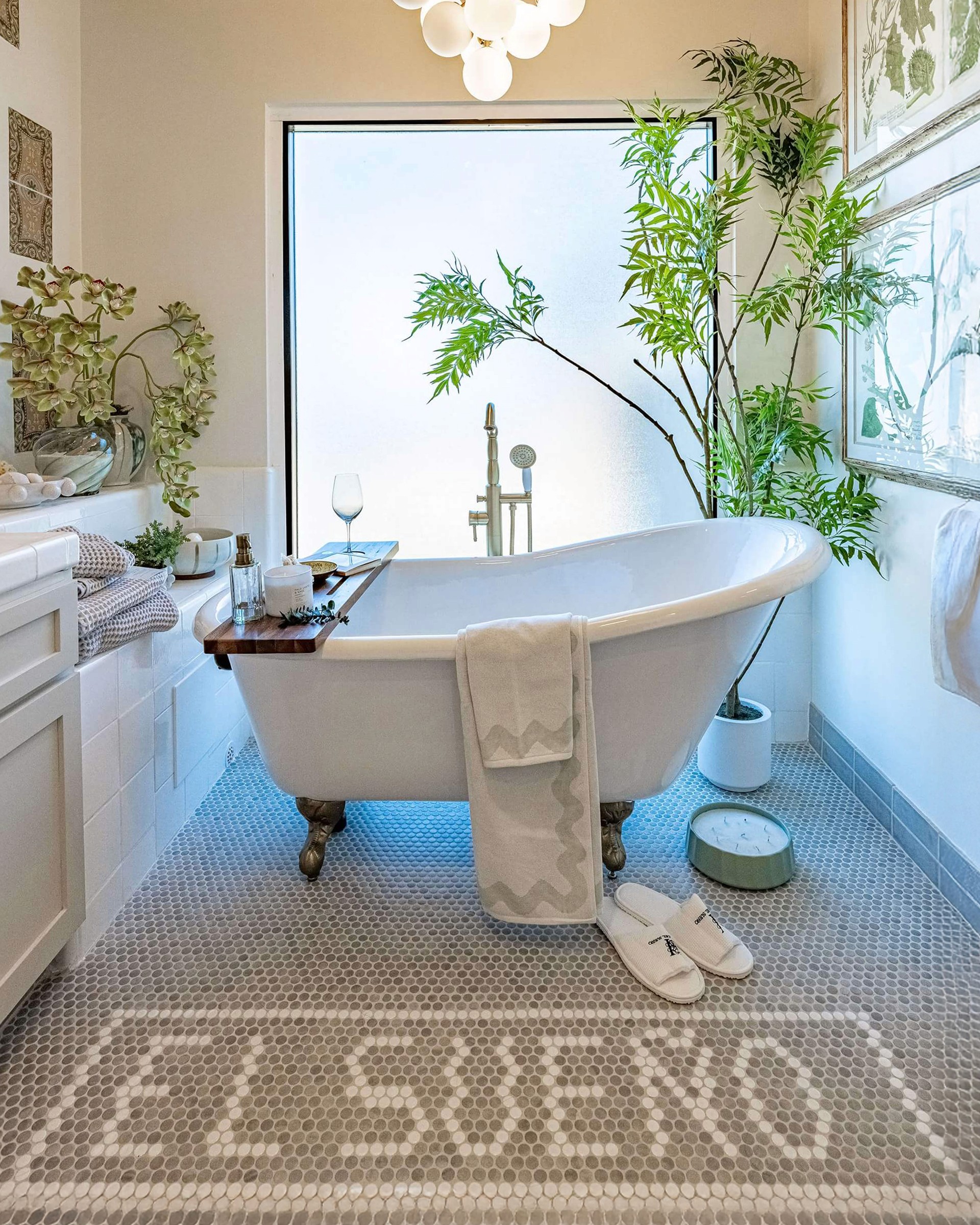 Freestanding classic bathtub creating a relaxing, spa-like atmosphere.