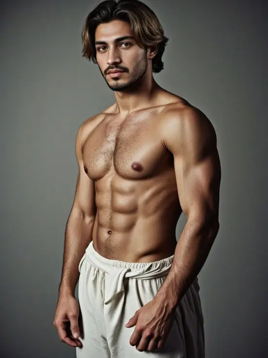 Muscle-built man in relaxed stance — generated with AI muscle generator.