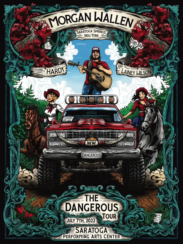 Morgan Wallen Dangerous Tour Poster For Saratoga Springs 2022 Nikolai Paquin