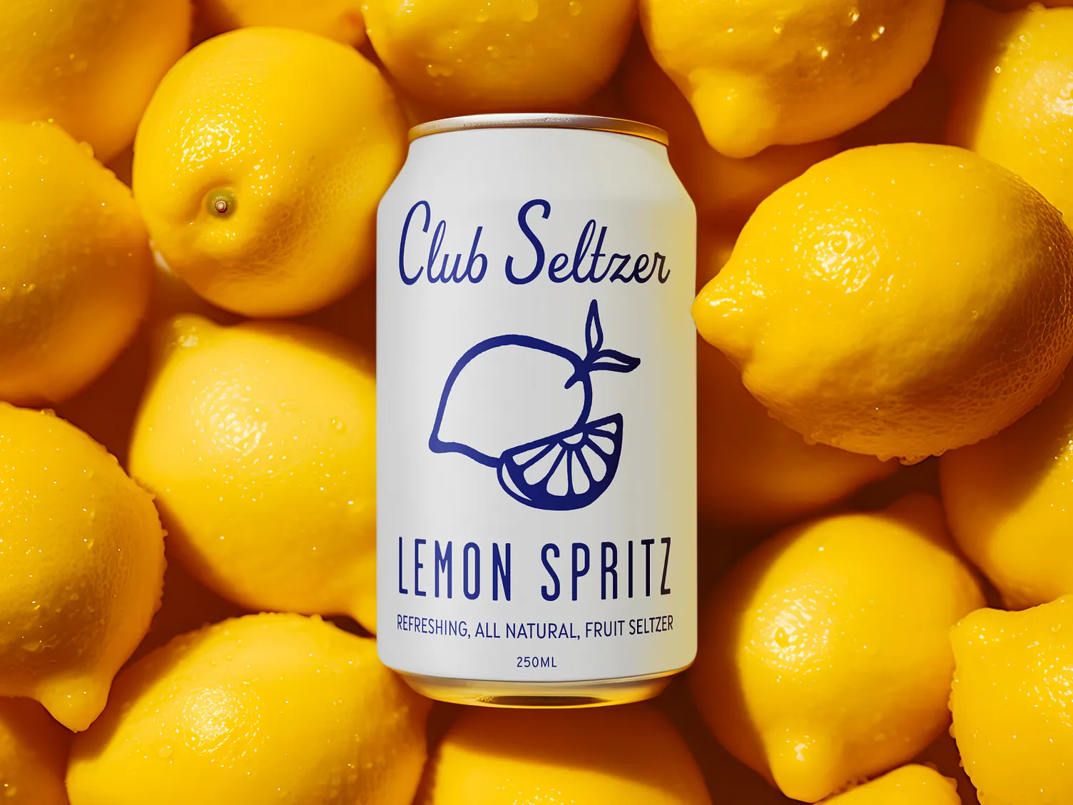 Soda can placed on a stack of lemons