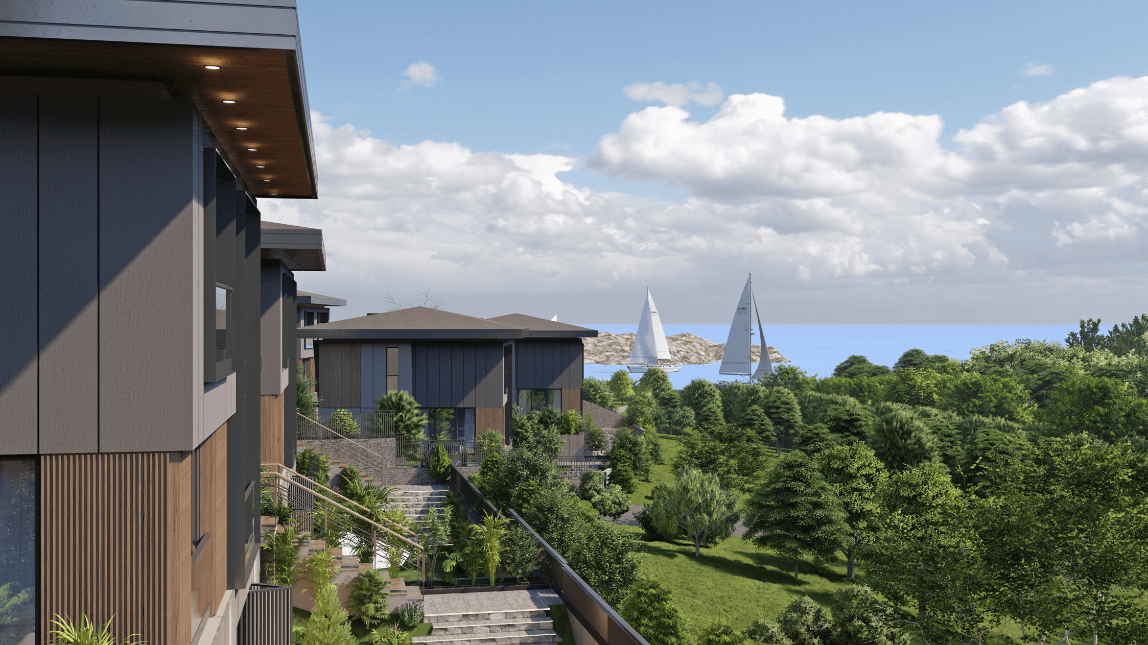 Modern white apartment building