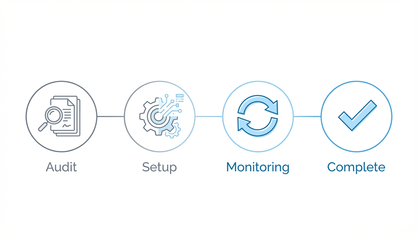 Four-week timeline progression from paper audit to full digital workflow, with milestone markers becoming increasingly digital from grey to Chronicle blue