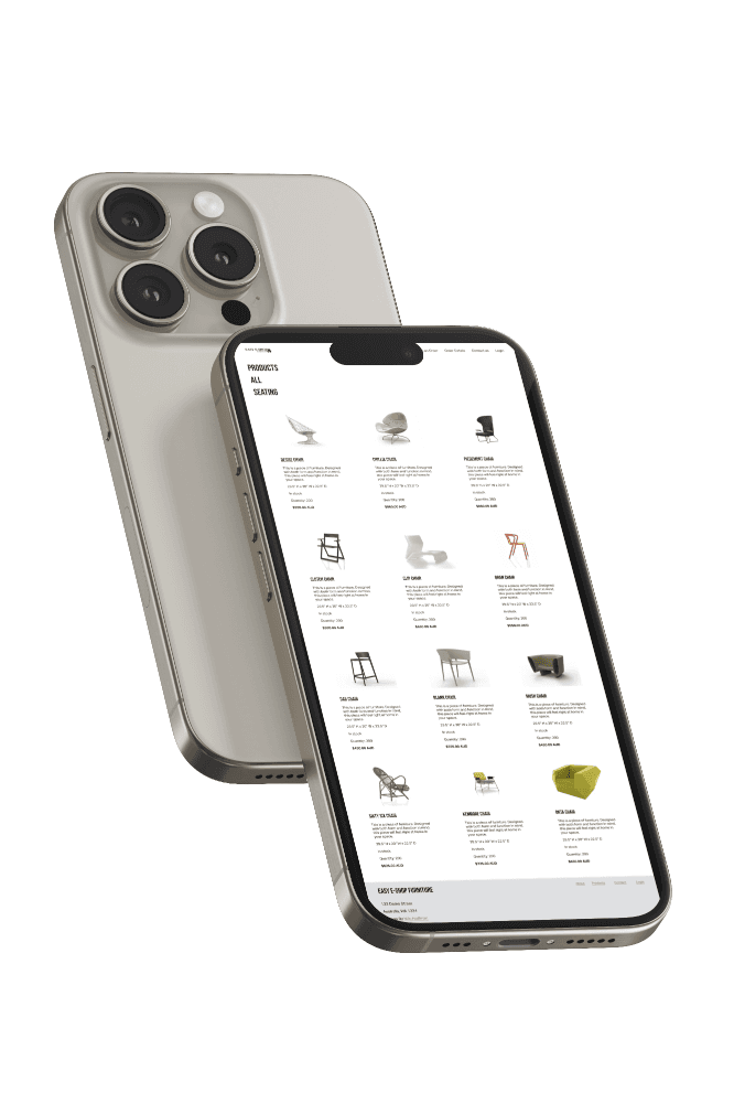 Responsive mobile design for an e-commerce furniture store, displaying a sleek product catalog on a modern smartphone screen.