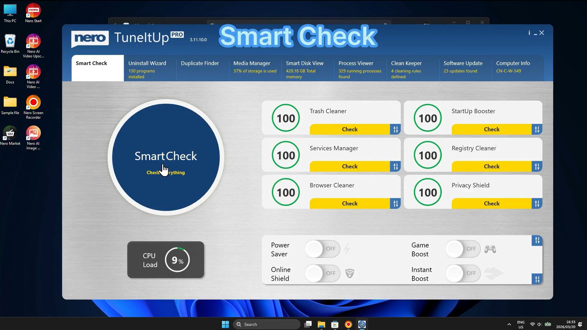 Nero TuneItUp Pro Interface