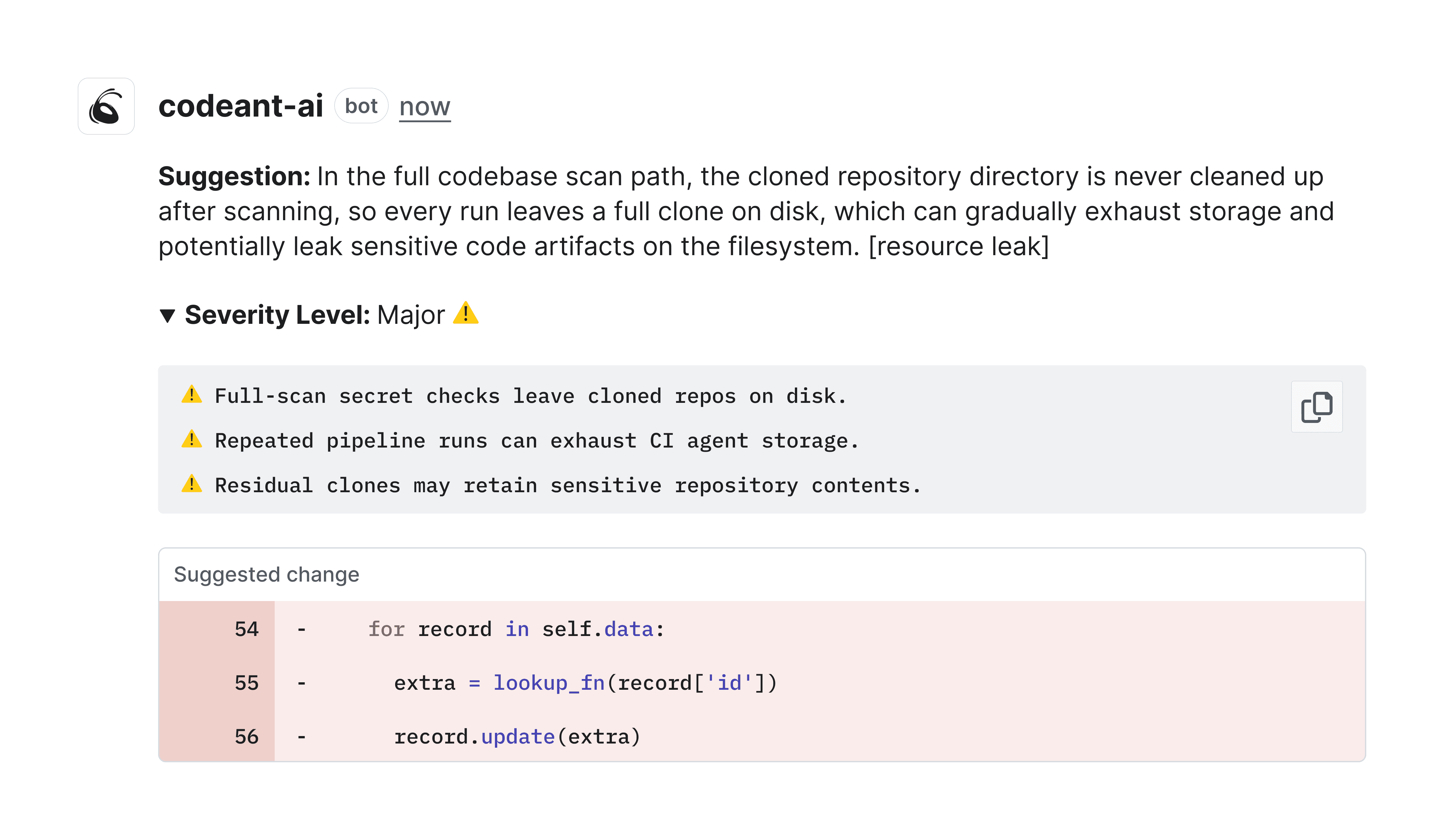 CodeAnt AI's AI chat interface answering questions about a pull request with context from code changes and diffs.