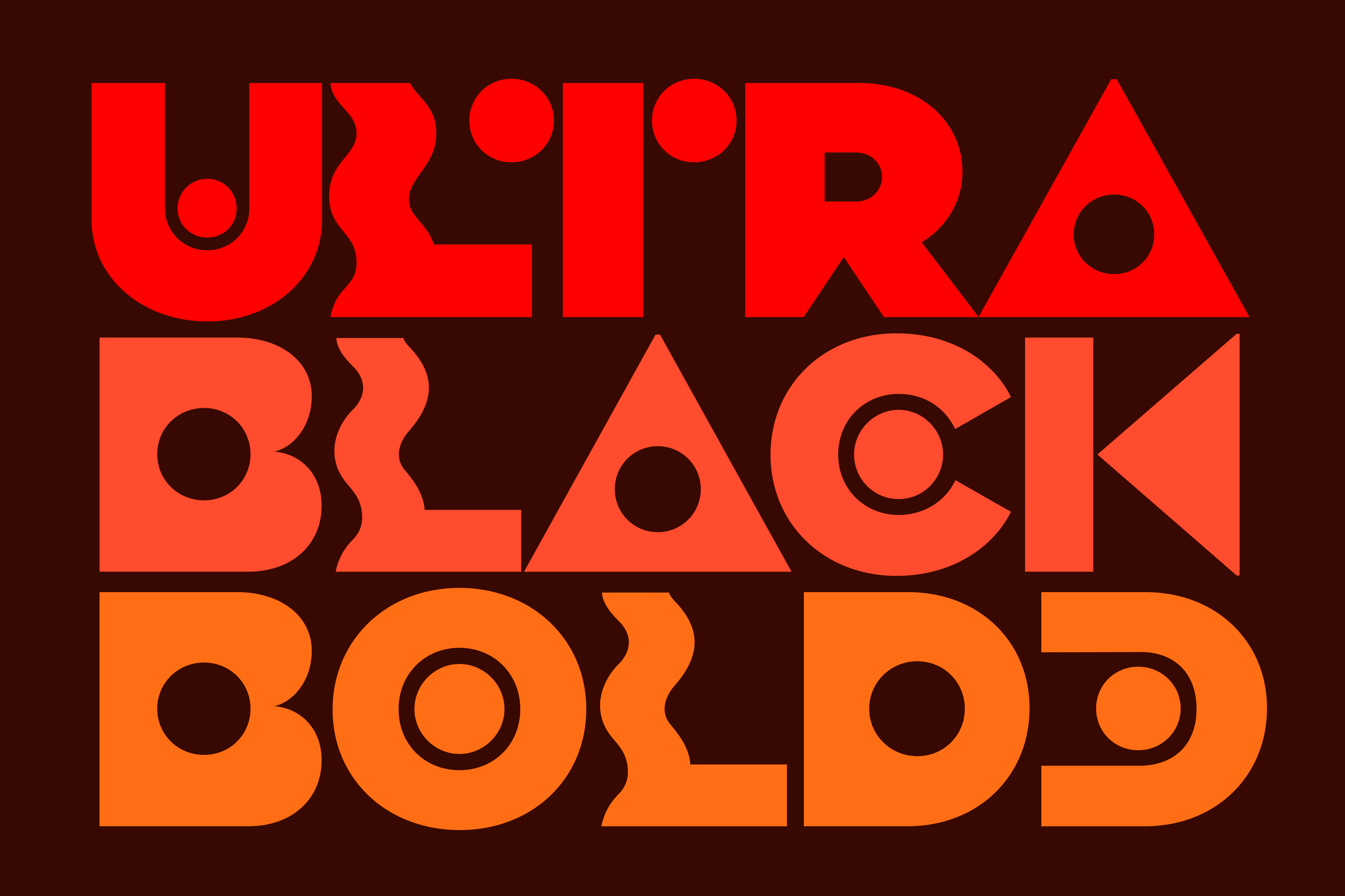 Text graphic featuring the words "ULTRA BLACK BOLD" in vibrant red and orange geometric font on a dark background.