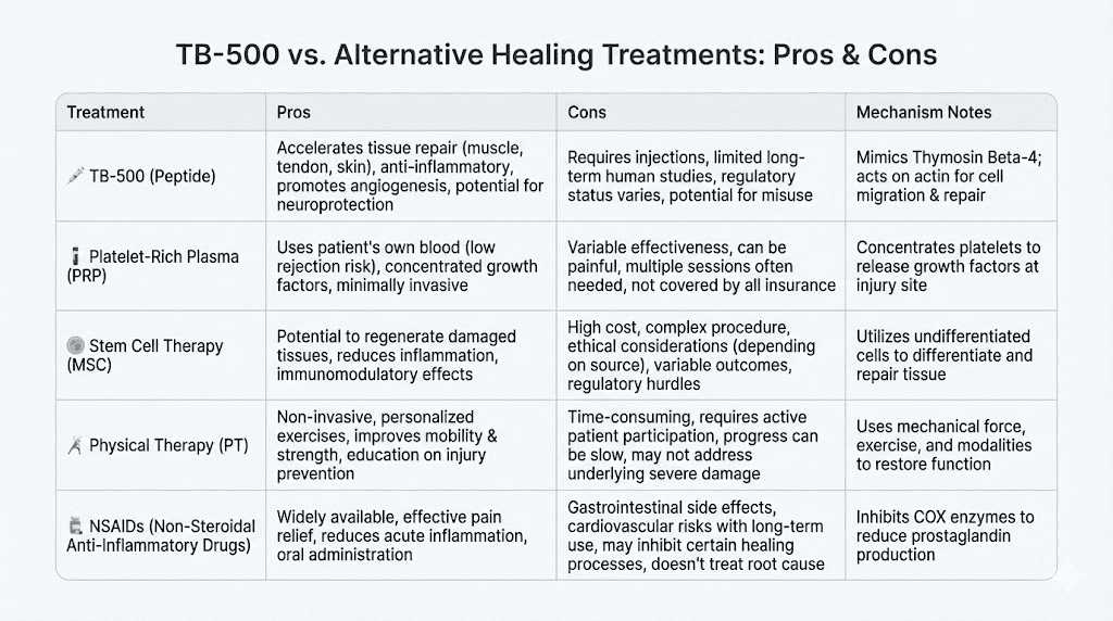 TB-500 compared to BPC-157, PRP, and stem cell therapy