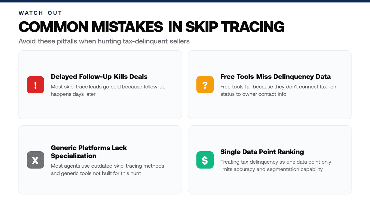 Skip Tracing Free vs. Paid Tools: Which Actually Works for Finding Tax Delinquent Sellers in 2026 — warning-callouts
