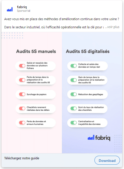linkedin ads : image avant / après fabriq